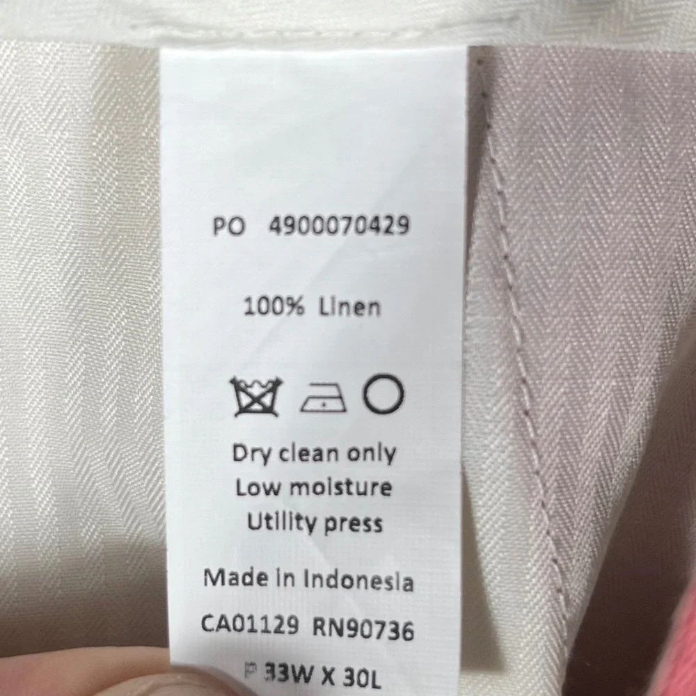 Ralph Lauren Linen Trousers Mens 33x30 Salmon Pink Flat Front Pants